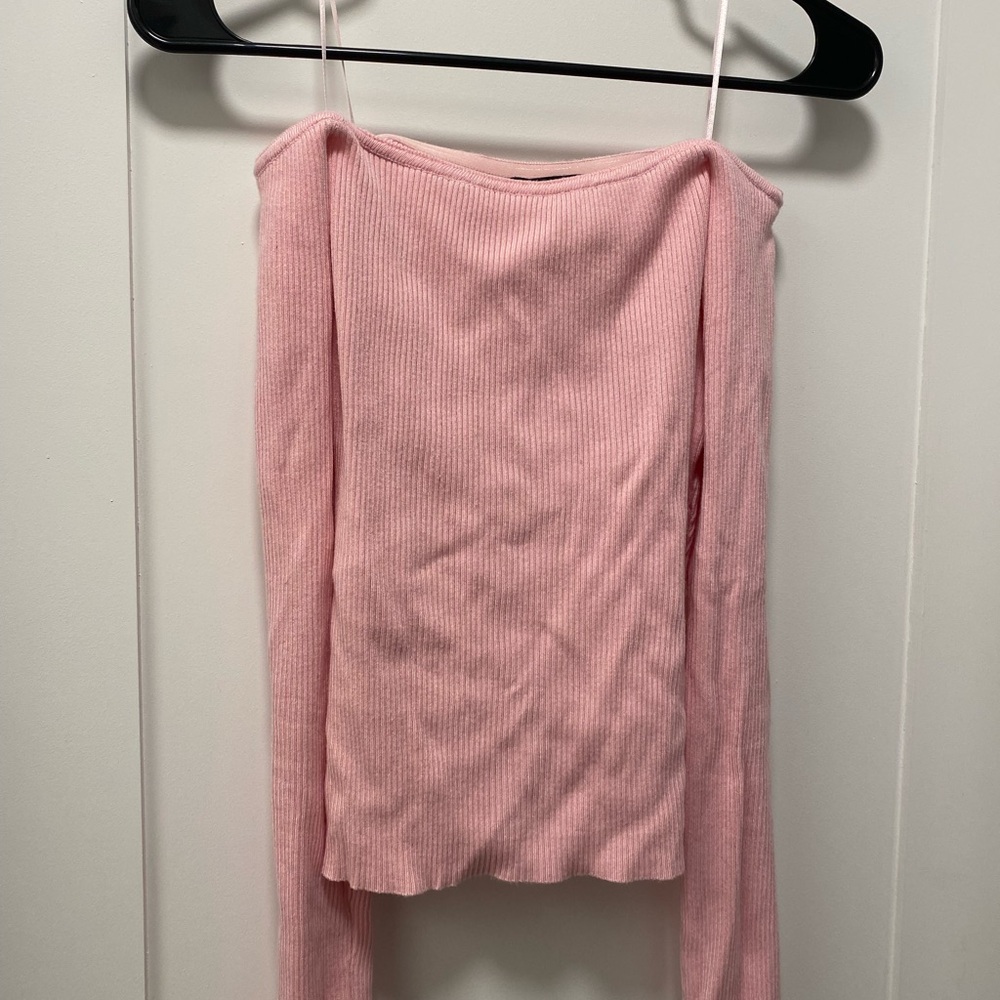 Pink Off-Shoulder Ribbed Sweater - Picture 2 of 5